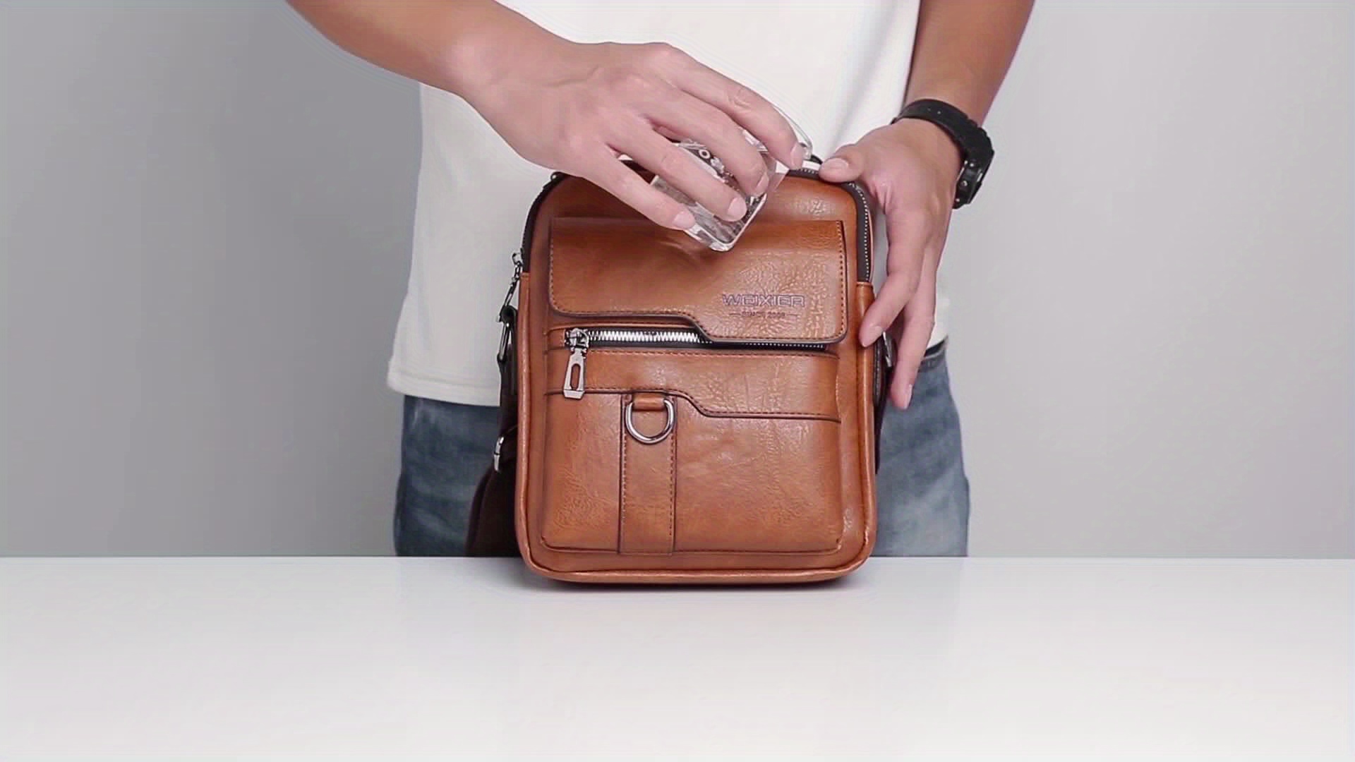 Crossbody Bag Men's Shoulder Bag Vintage Leather Vertical Hand