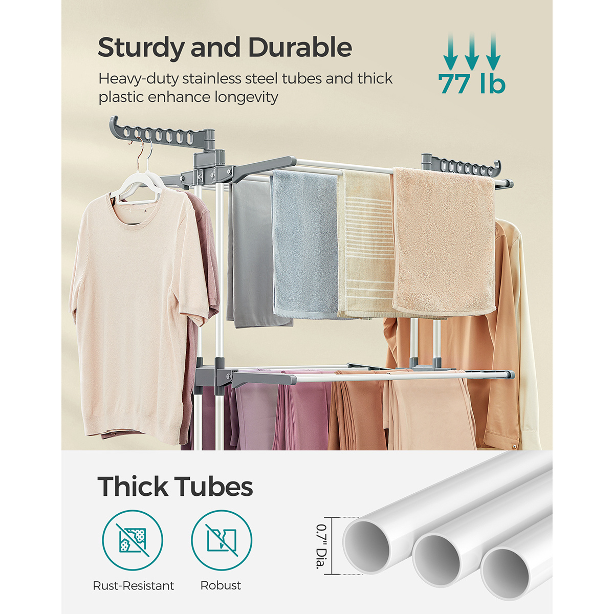 TEMU Songmics Clothes Drying Rack Stand 4-tier, White, Laundry Drying Rack, Rolling Clothes Horses Dryer Rack