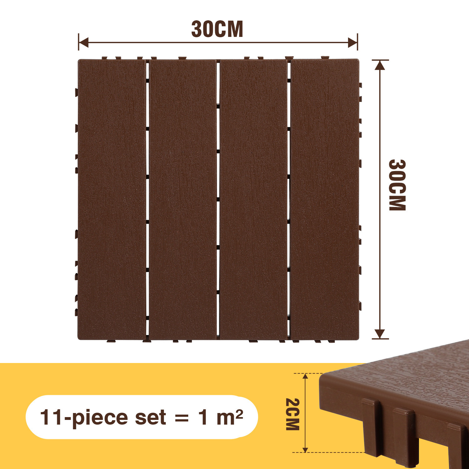 Image of 11/22pcs Set Of Plastic Paving Stones, 30x30cm, For Gardens And Patios, Easy To Lay And Clean, Ideal For And Pool Areas (/brown)