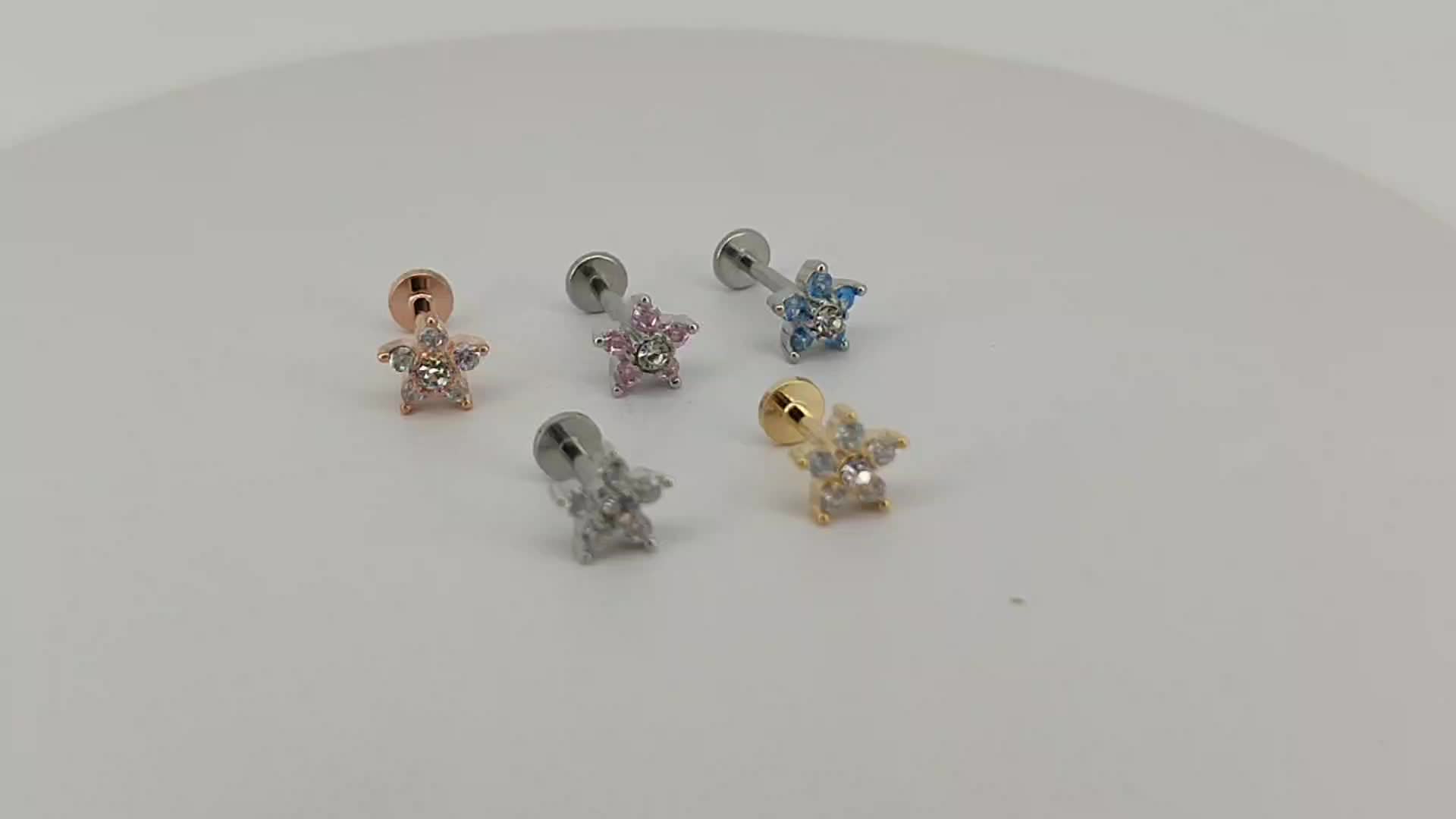 Floral Zirconia Ear Studs Stainless Steel