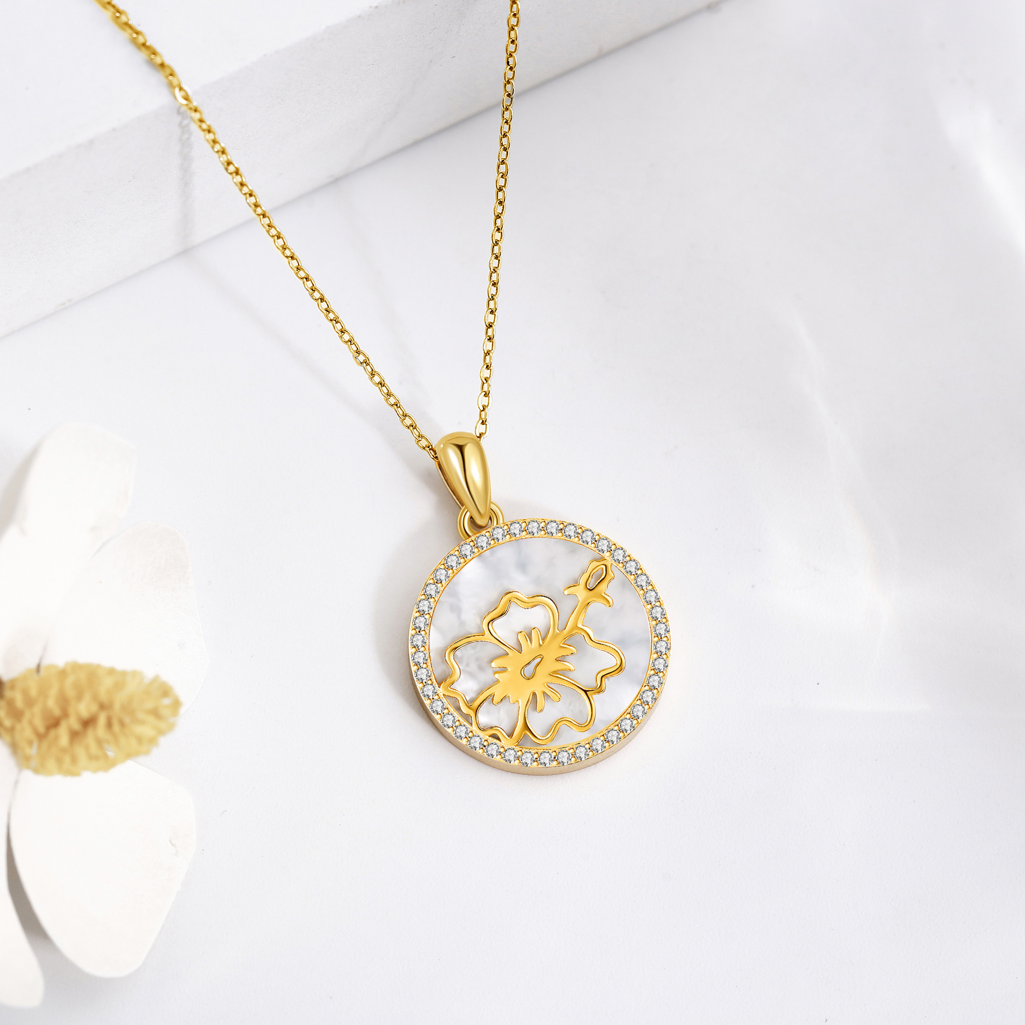 Women's Sterling Silver Hibiscus Flower Pendant Necklace