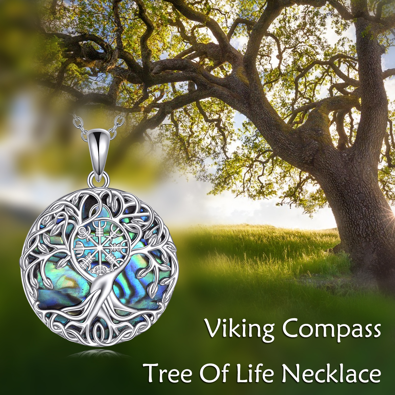 Men's Sterling Silver Viking Tree Pendant, Celtic Vegvisir Design