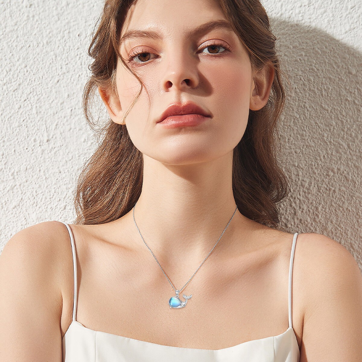Women's 925 Sterling Silver Whale Pendant Necklace with Moonstone