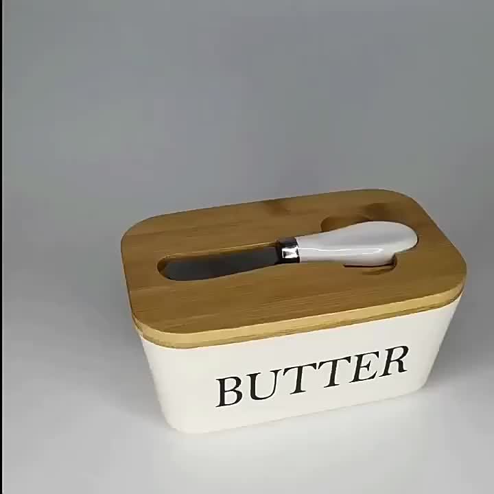 Ceramic Butter Dish with Lid and Knife, Porcelain Butter Container for  Countertop, Butter Holder Keeper Double Silicone Seals, Perfect for West or