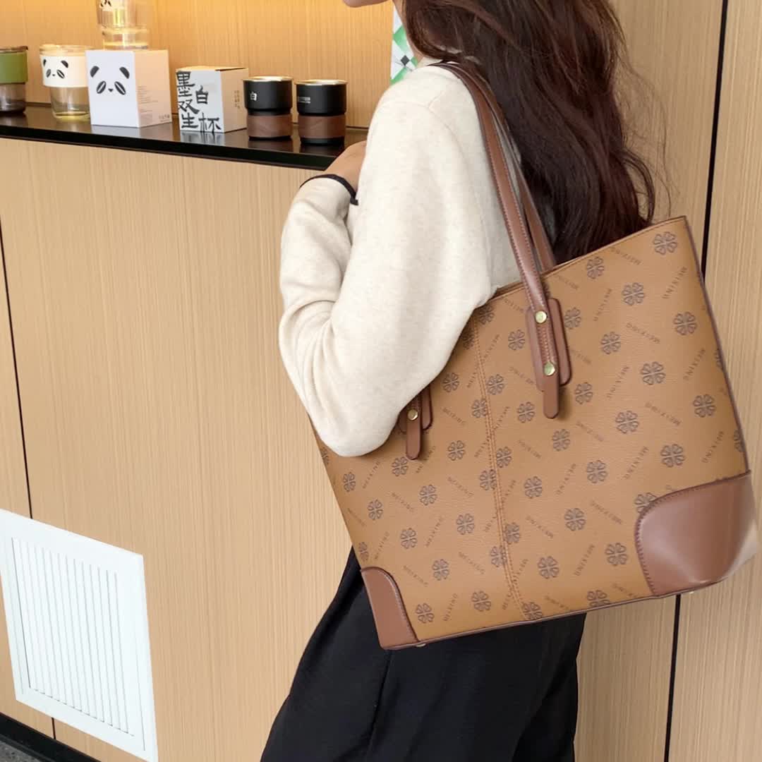 Classic Heart Pattern Tote Bag, Casual Side Zipper Shoulder Bag