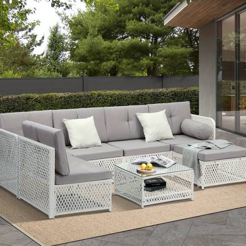 outdoor sofa set 6 seater wicker rattan lounge setting patio furniture backyard decor cozy seating rattan style rattan sectional sofa family