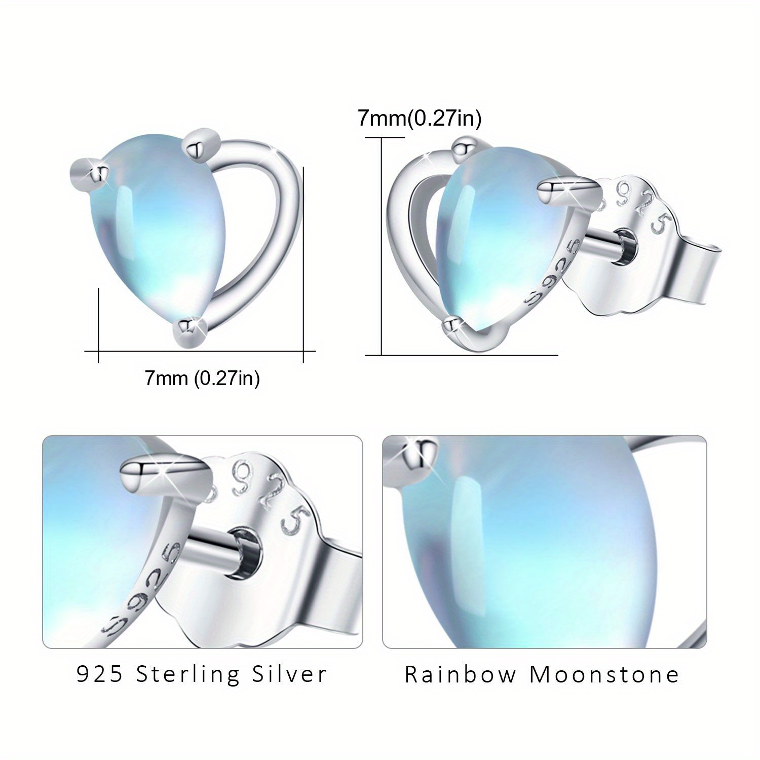 Women's Moonstone Heart Stud Earrings