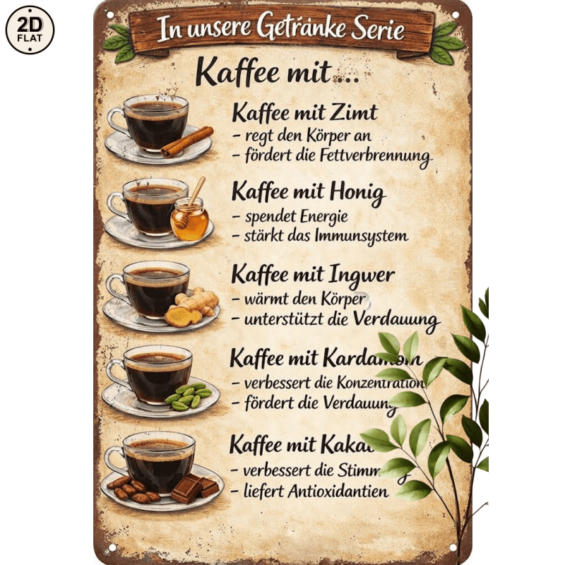 Image of 2d Flat, 1pc Metal Sign. Coffee With Spices Health Benefits Guide Perfect For Home, Office, Bar, Outdoor Decor 20x30cm 2d Flat, 2d Flat