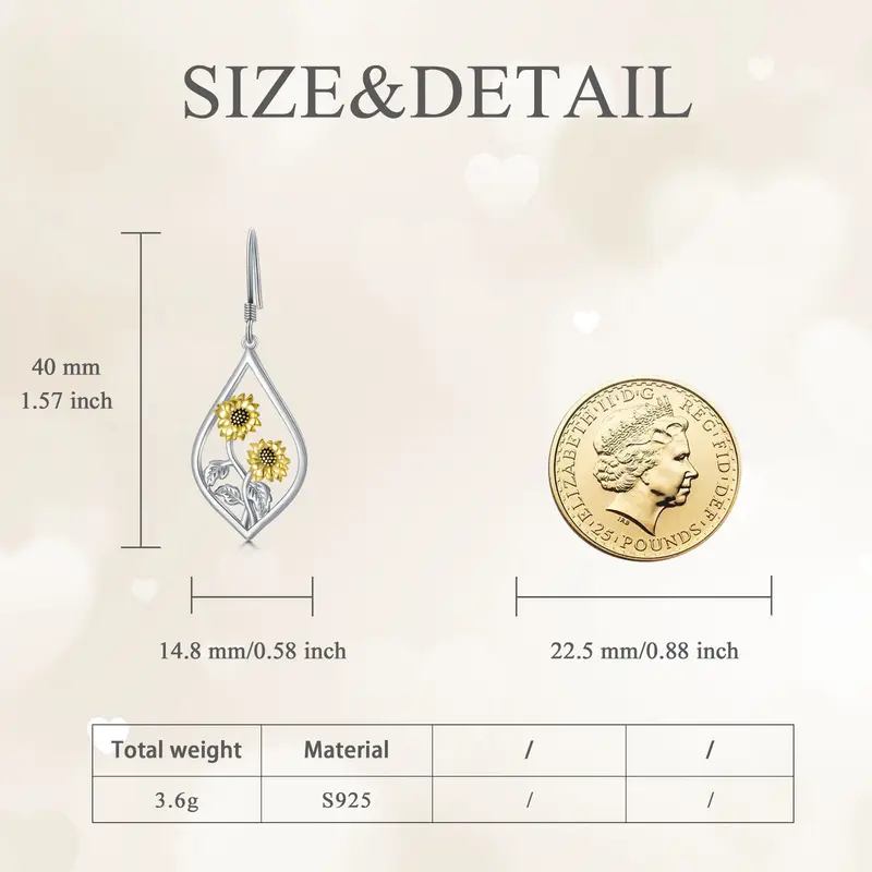 sterling silver sunflower dangle earrings   drop charm jewelry with   accents   daily wear or gifting   versatile design sunflower jewelry Product details 4