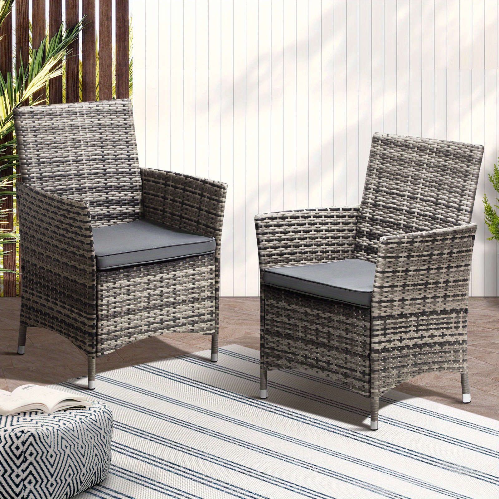 TEMU 2x Outdoor Dining Chairs Rattan Outdoor Patio Chairs Furniture Grey