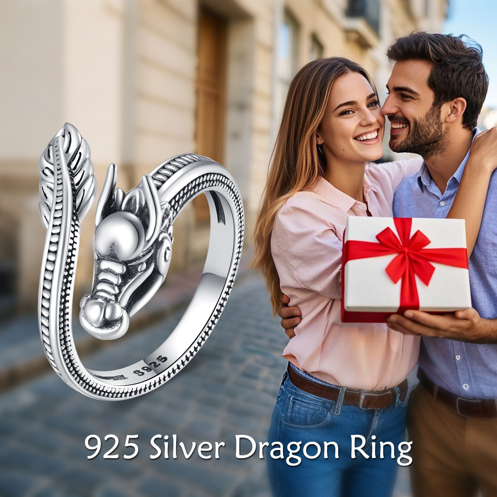 Dragon Ring 925 Sterling Silver Adjustable Open End Ring Men