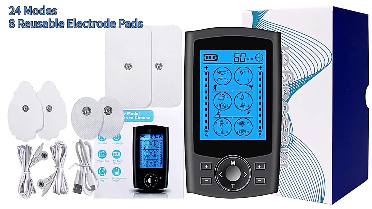 Rechargeable Tens Unit With 24 Modes And 8 Electrode Pads - Dual