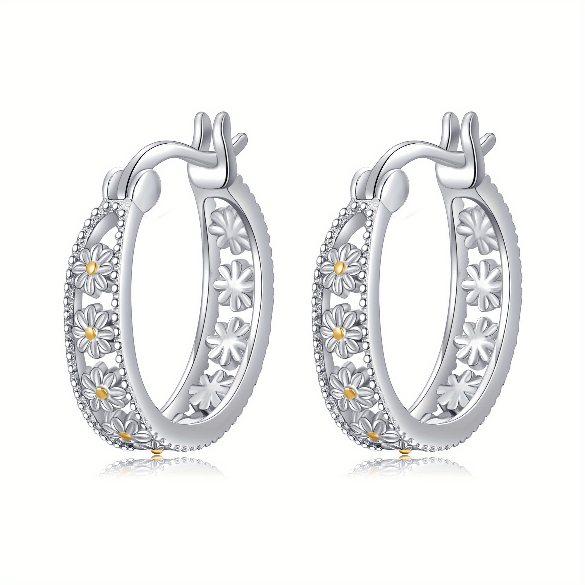 pair of elegant daisy earrings in 925 sterling silvery classic   with sparkling accents   daily wear or gifting gift   elegant style detailed   Product details 2