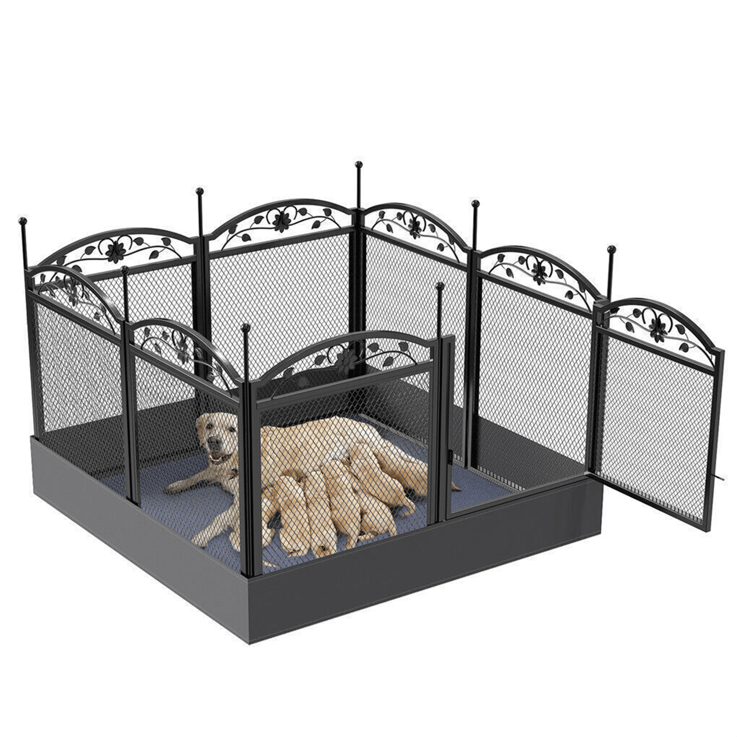 E-shop Großer, robuster Hundezuchtkasten, Hundebox für drinnen, Wurfbox für Haustiere mit wasserdichter Wurfmatte, Außengehege für Welpen, Spiel- und