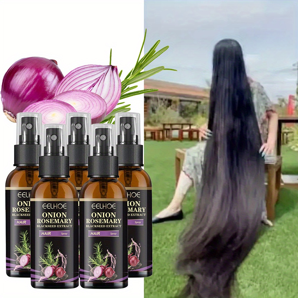 TEMU 5pcs Rosemary & Onion Hair Serum, Rosemary Nourishing Scalp Massage Oil, Biotin Hair Care Serum, Hair Care Essential Spray, Make Thin Thicker,