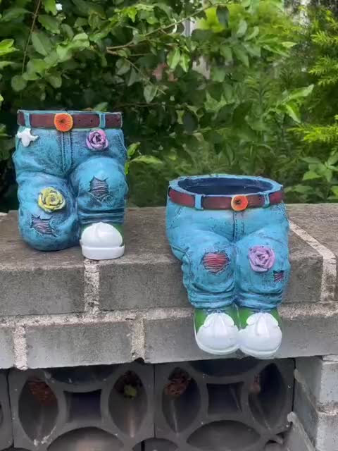 1pc, Funny Indoor Flower Pots Outdoor Flower Pots Resin Denim Pants  Ornaments Creative Flower Pot Decoration Crafts Retro Garden Decoration