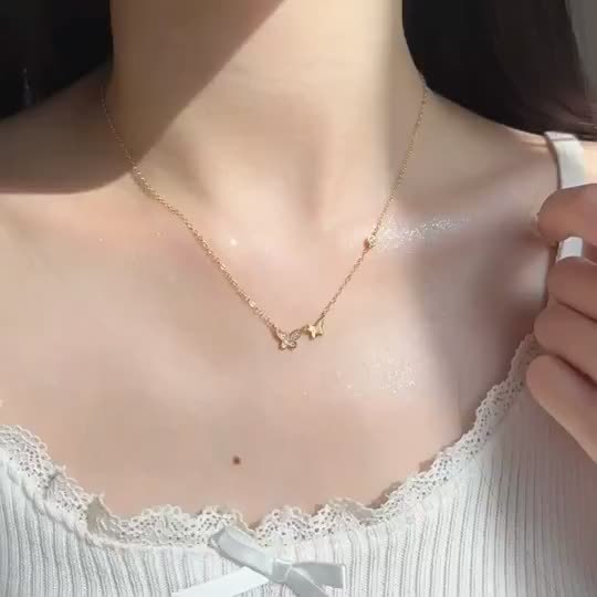 Sterling Silver Necklace with Double Butterfly Pendant