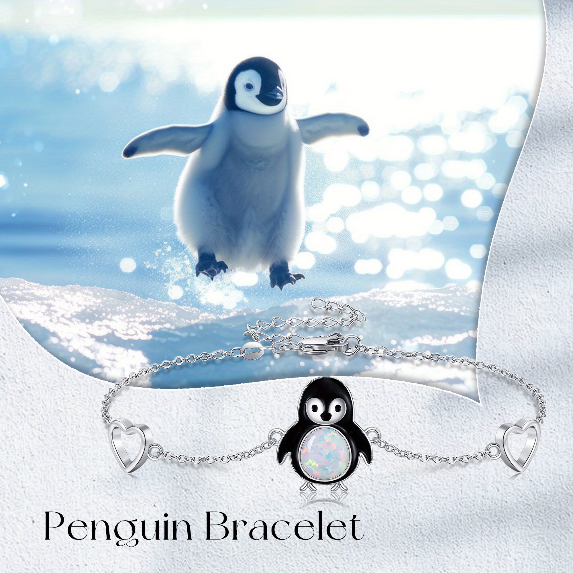 Women's Penguin Bracelet in 925 Sterling Silver with Opal