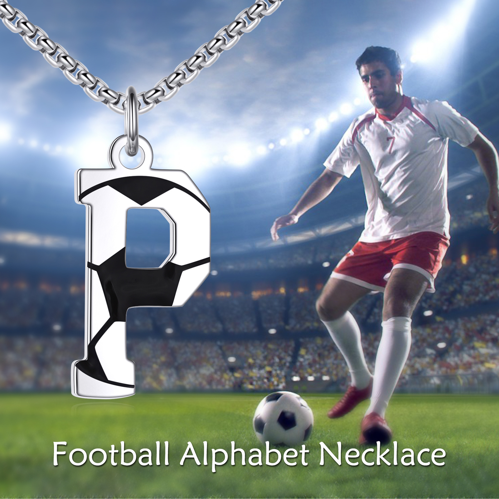 S925 Sterling Silver Football Necklace with Initials A-Z, Personalized Gift