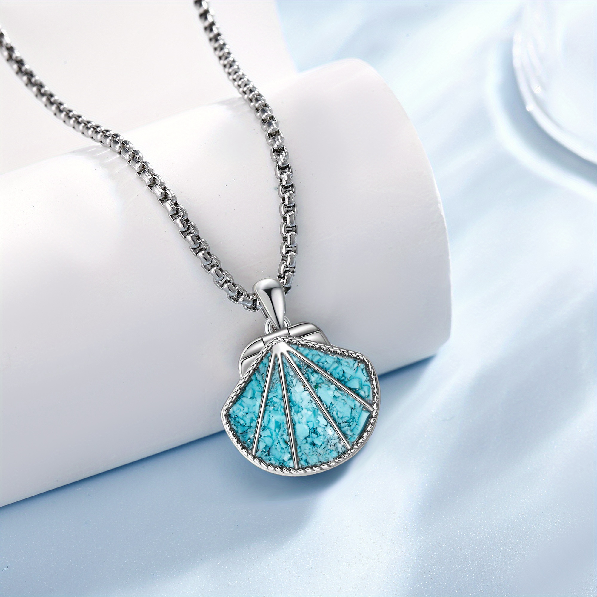 Synthetic Turquoise Seashell Locket Necklace