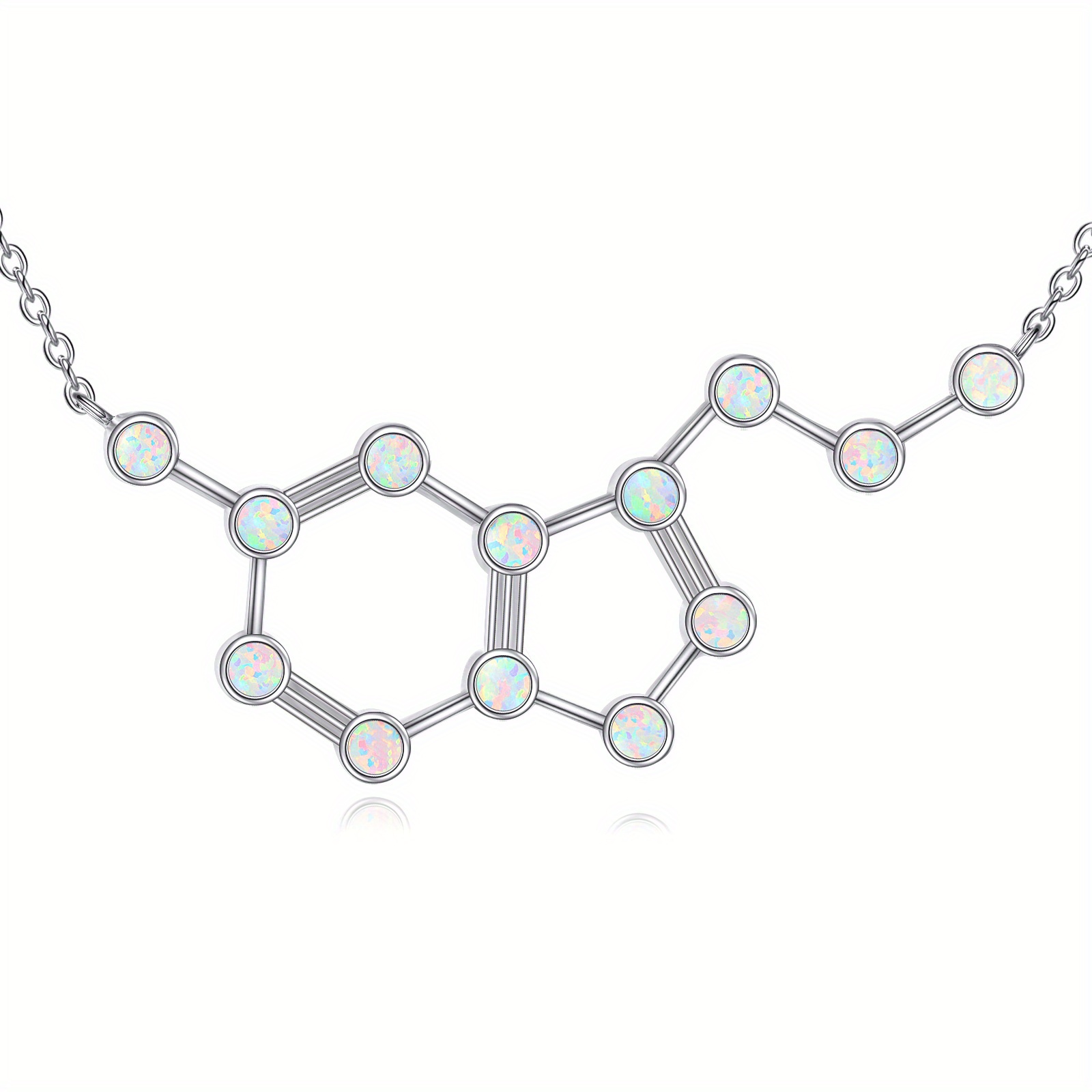 Sterling Silver Molecular Necklace Opal Dopamine Jewelry Birthday Gifts For Women Teachers Chemistry Graduates Science Lovers