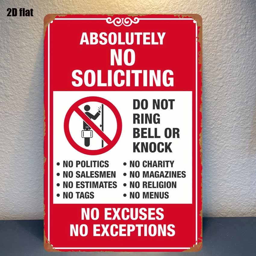 2d Flat - 1pc Rustic Iron Wall Decoration For Bars With A Clear And 'no Soliciting' Message - Vintage Warning Sign - 8x12 Inch Metal Wall Art For Home Decor