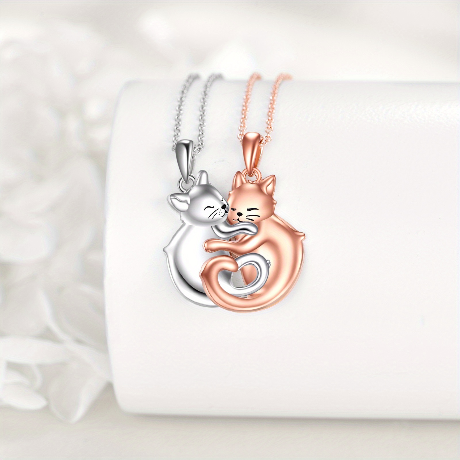925 Silver Hug Cat Pendant BFF Friendship Gift for Women Sisters