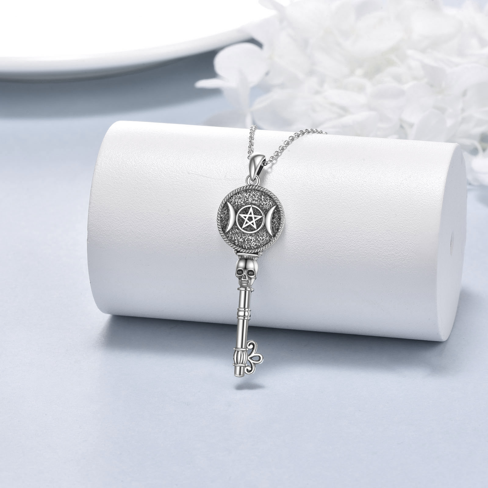 925 Sterling Silver Oxidized Key Pendant Necklace for Special Occasions