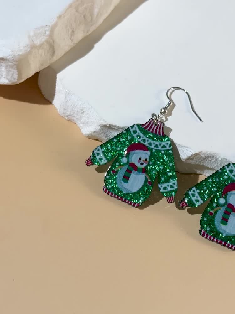 Snowman Green Faux Sweater Earrings for Women