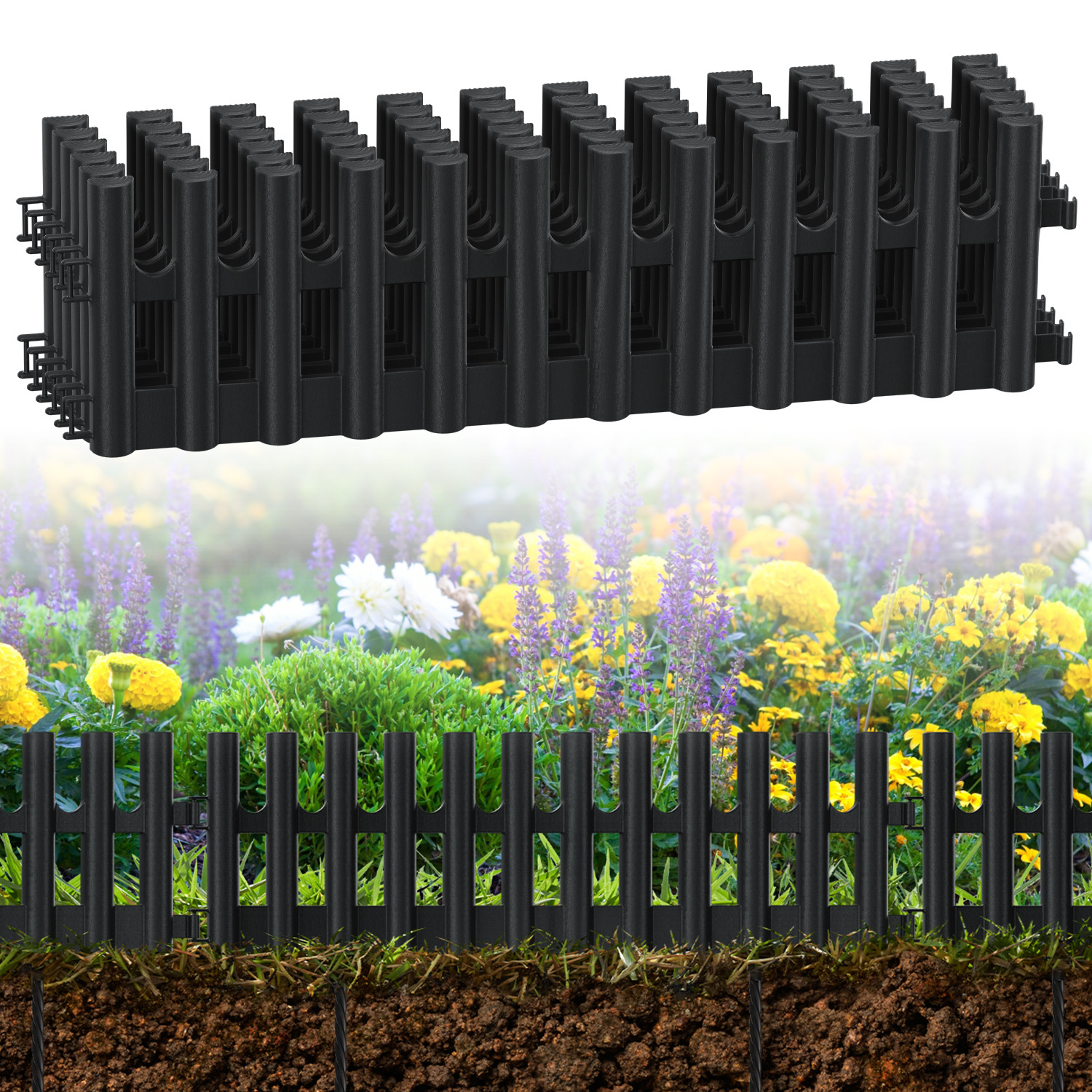 TEMU Set Of 6 Or 12 Plastic Lawn Edging Pieces, 13 Cm High, With 12 Or 24 Ground Anchors (20 Cm) Flexible Edging For Flower Beds, Gardens, And Lawns,