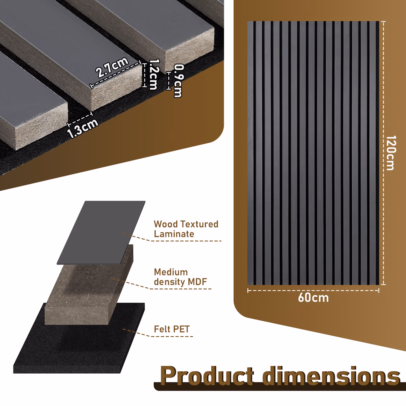 set of panels wood 120 x 60cm 21mm thick made of mdf and pet felt suitable for noise reduction in living rooms offices and Product details 1