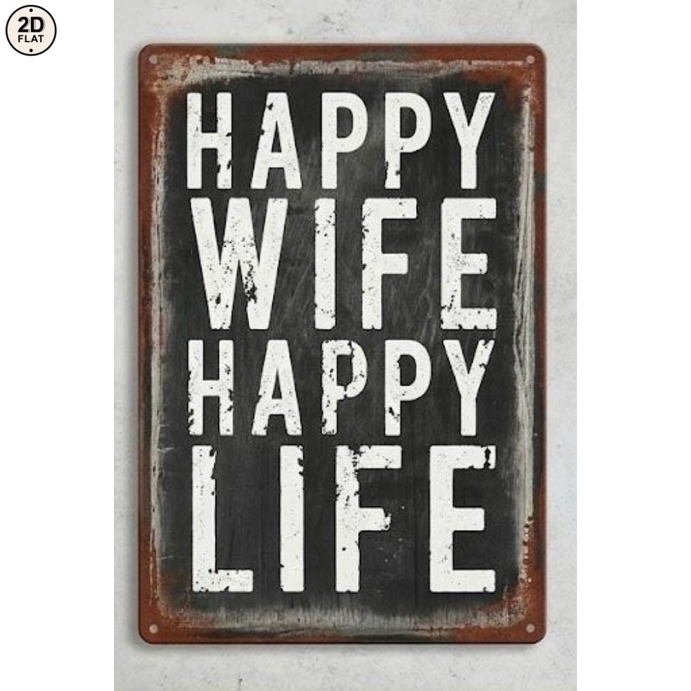 Image of 2d Flat, 1pc Metal Sign Happy Life Vintage Metal Sign. Perfect For Home, Office, Bar, Or Garden Decor 20x30cm 2d Flat, 2d Flat
