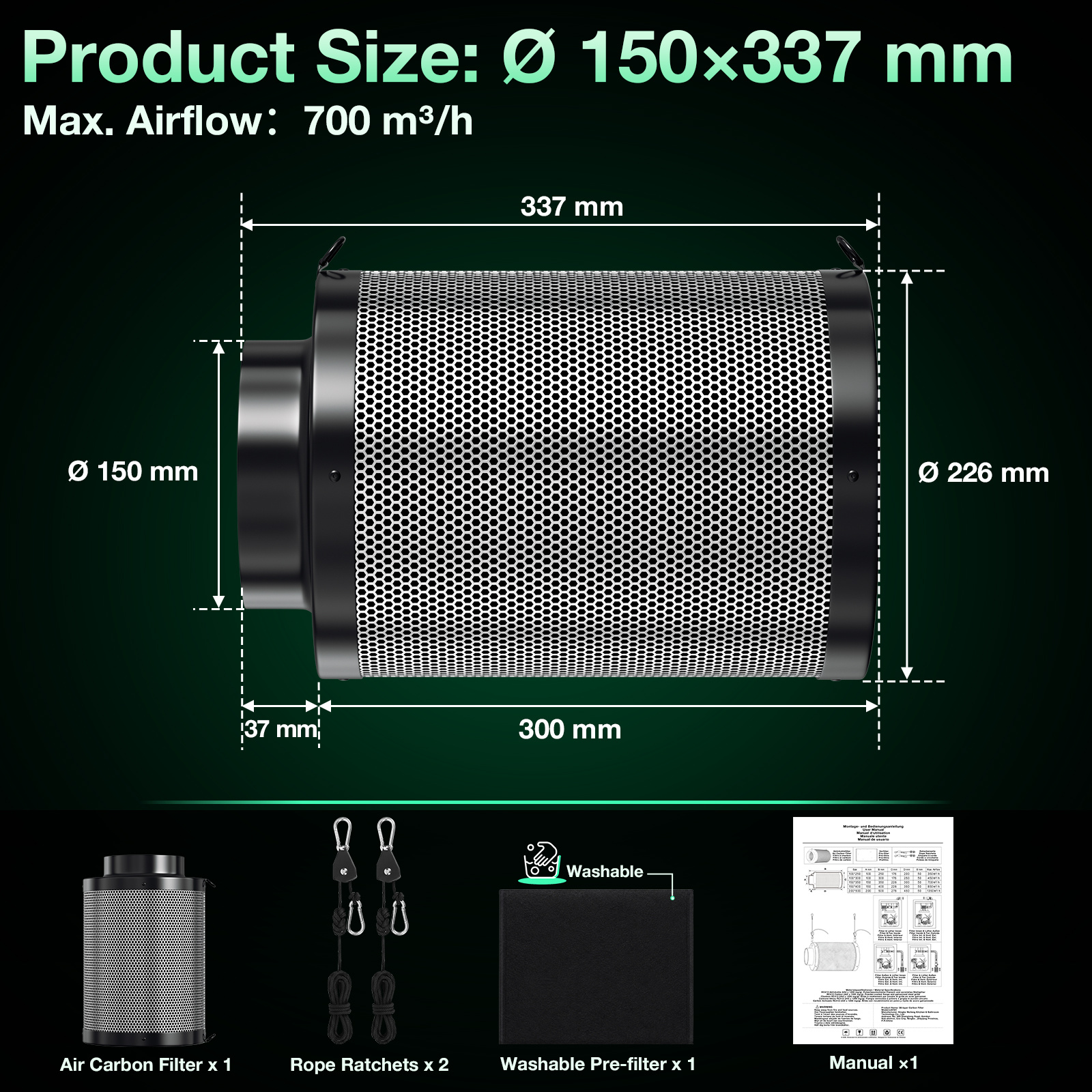 Image of Activated Carbon Filter, Suitable For In Grow Tents, , And Duct Fans