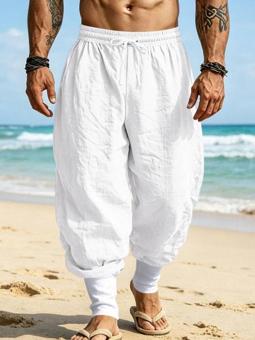 item picture mens breathable beach commuting pants blocking loose cuff jogging drawstring trousers