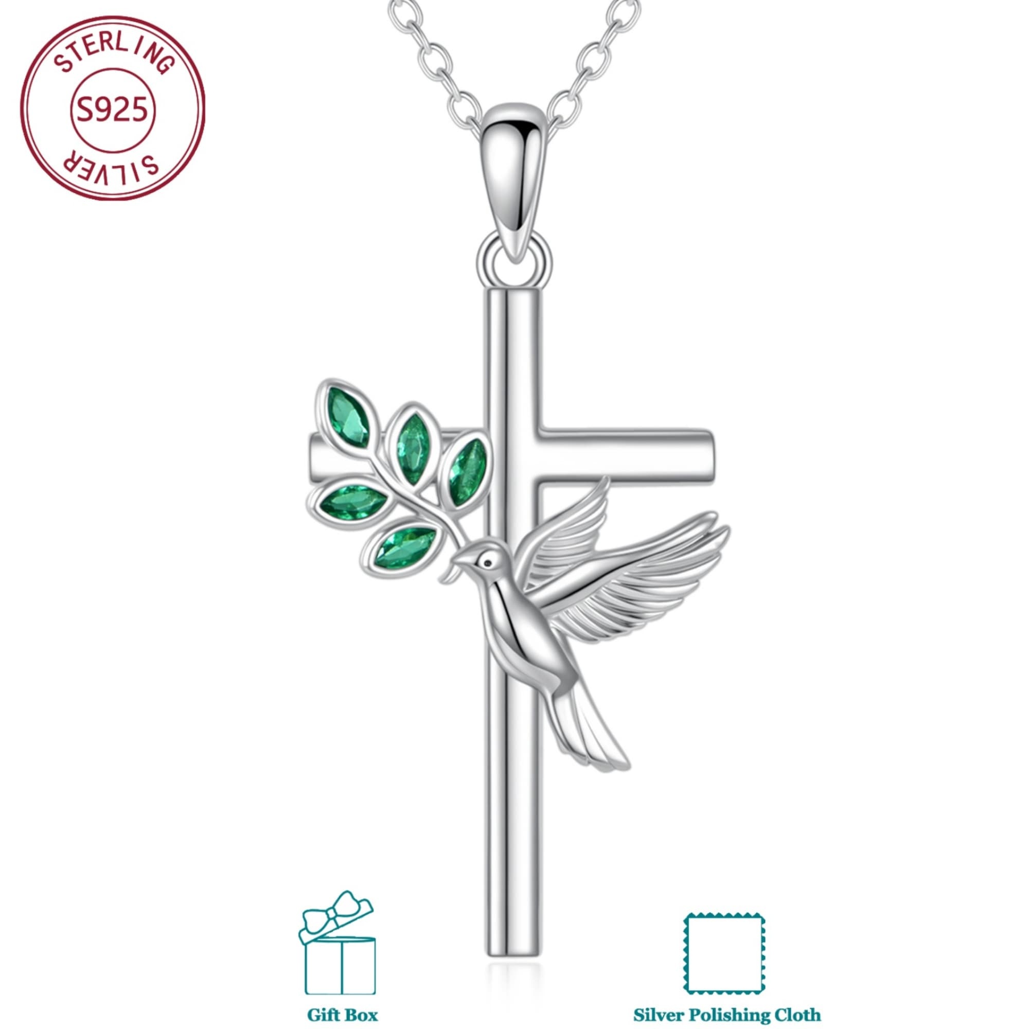 Image of 925 Sterling With Cross Pendant Necklace | Elegant For Women, Synthetic Zirconia, Platinum Plated, Religious-symbols Theme, Christmas Gift