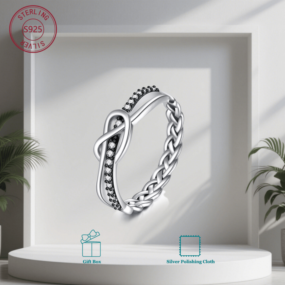 Love Knot Ring 925 Sterling Silver CZ Ring Women Size 7