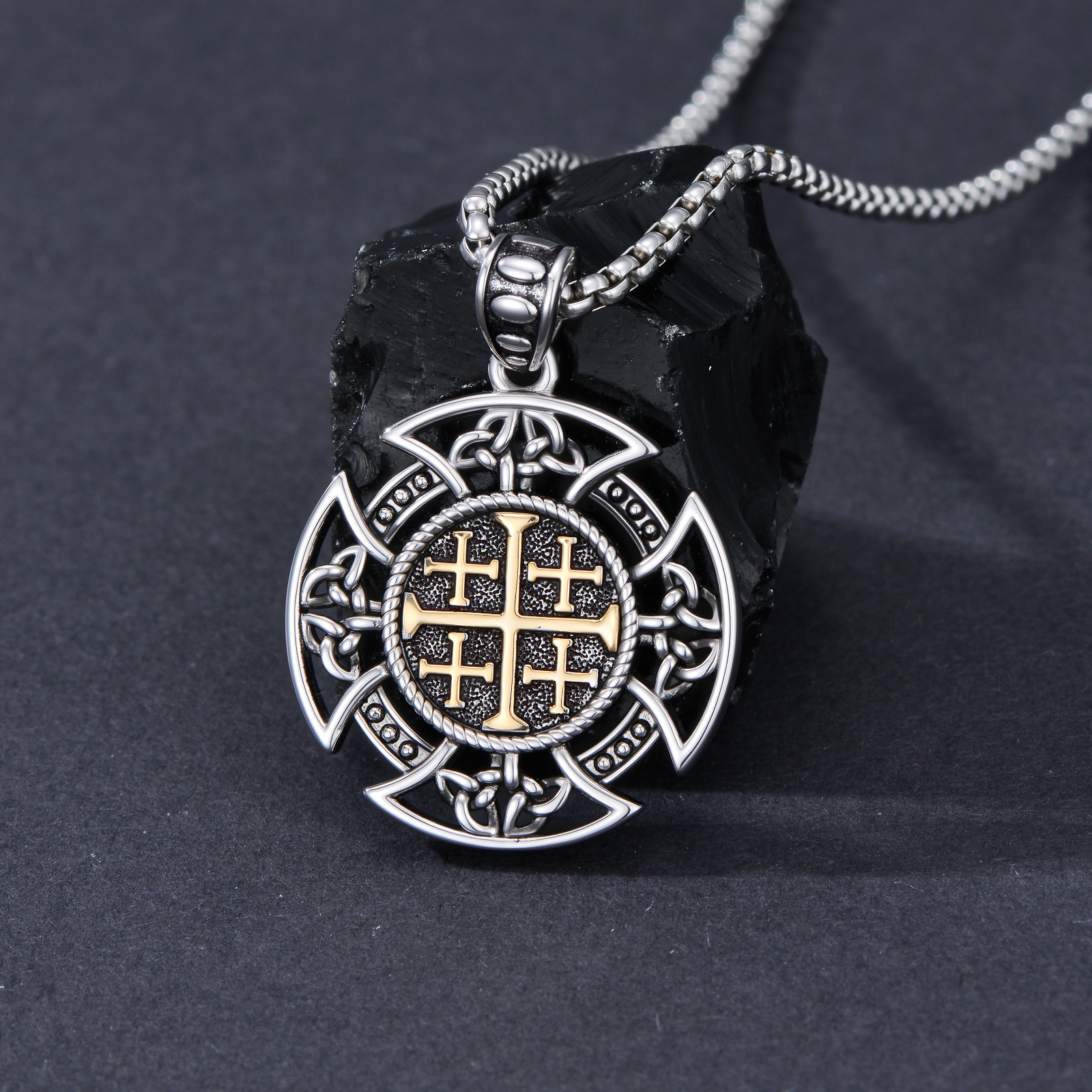 Men's Jerusalem Cross Pendant Necklace in 925 Silver