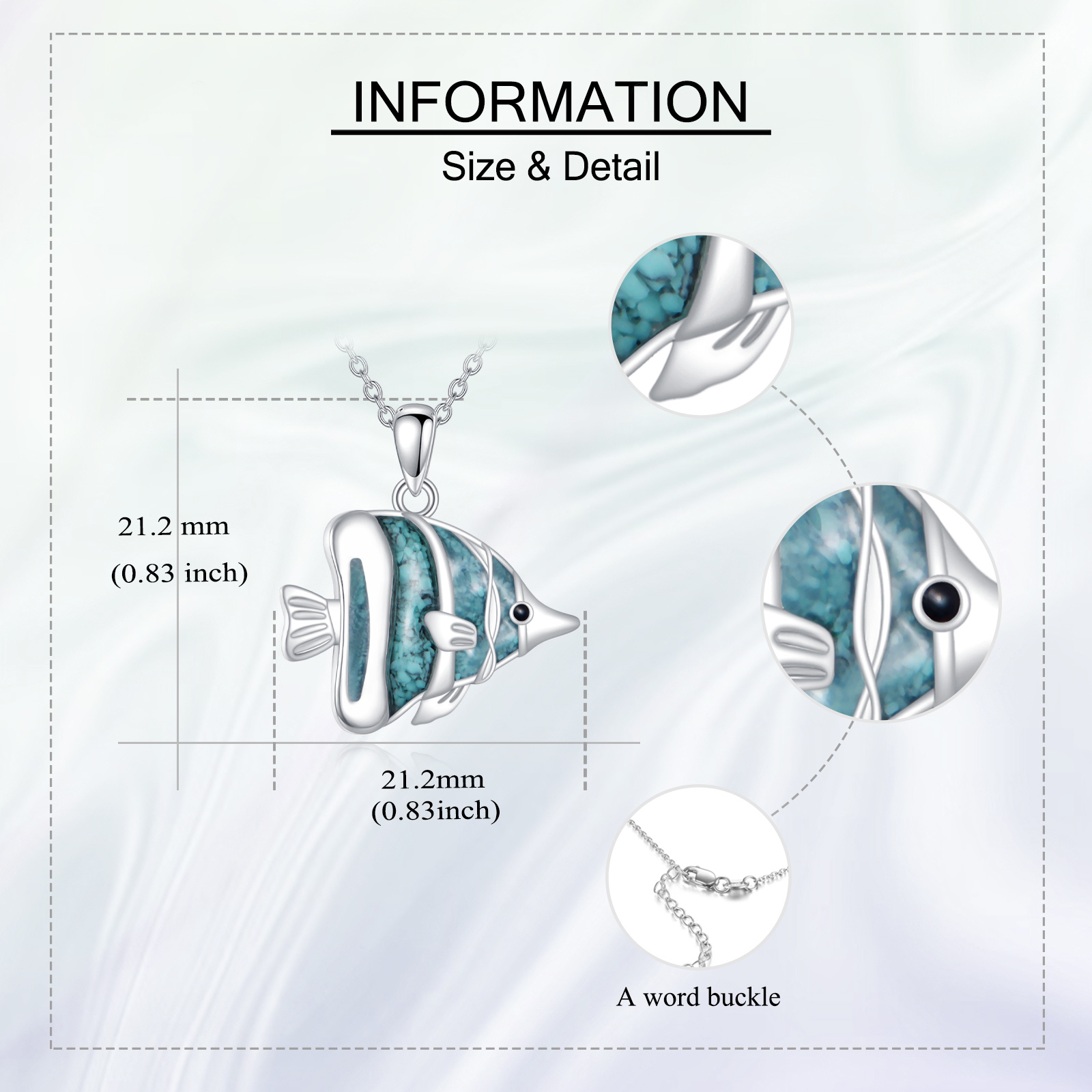 Women's 925 Sterling Silver Fish Necklace with Synthetic Turquoise