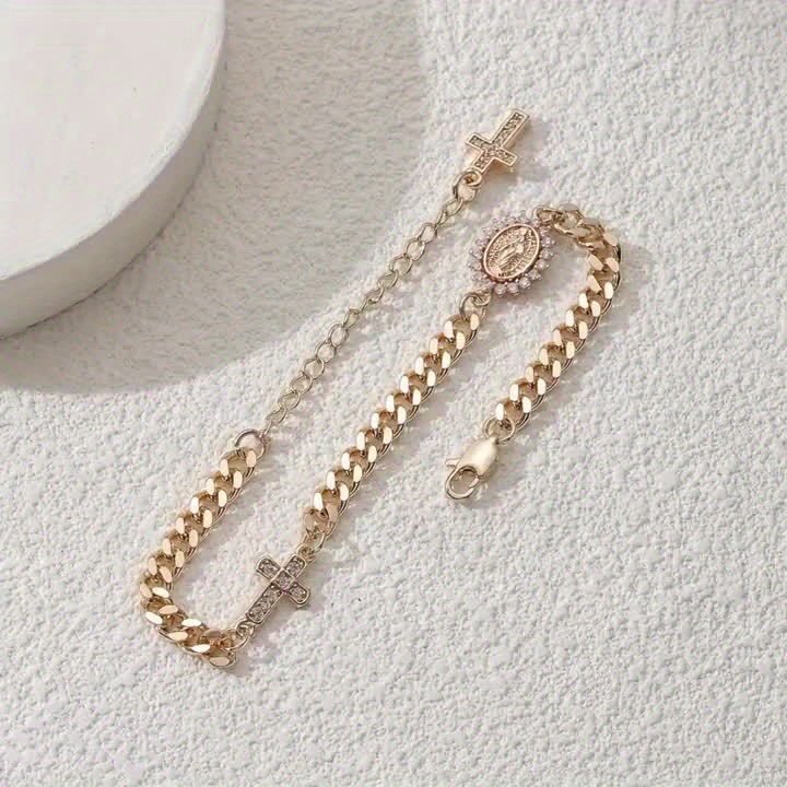 14K Gold-Plated Cross Bracelet with Cubic Zirconia