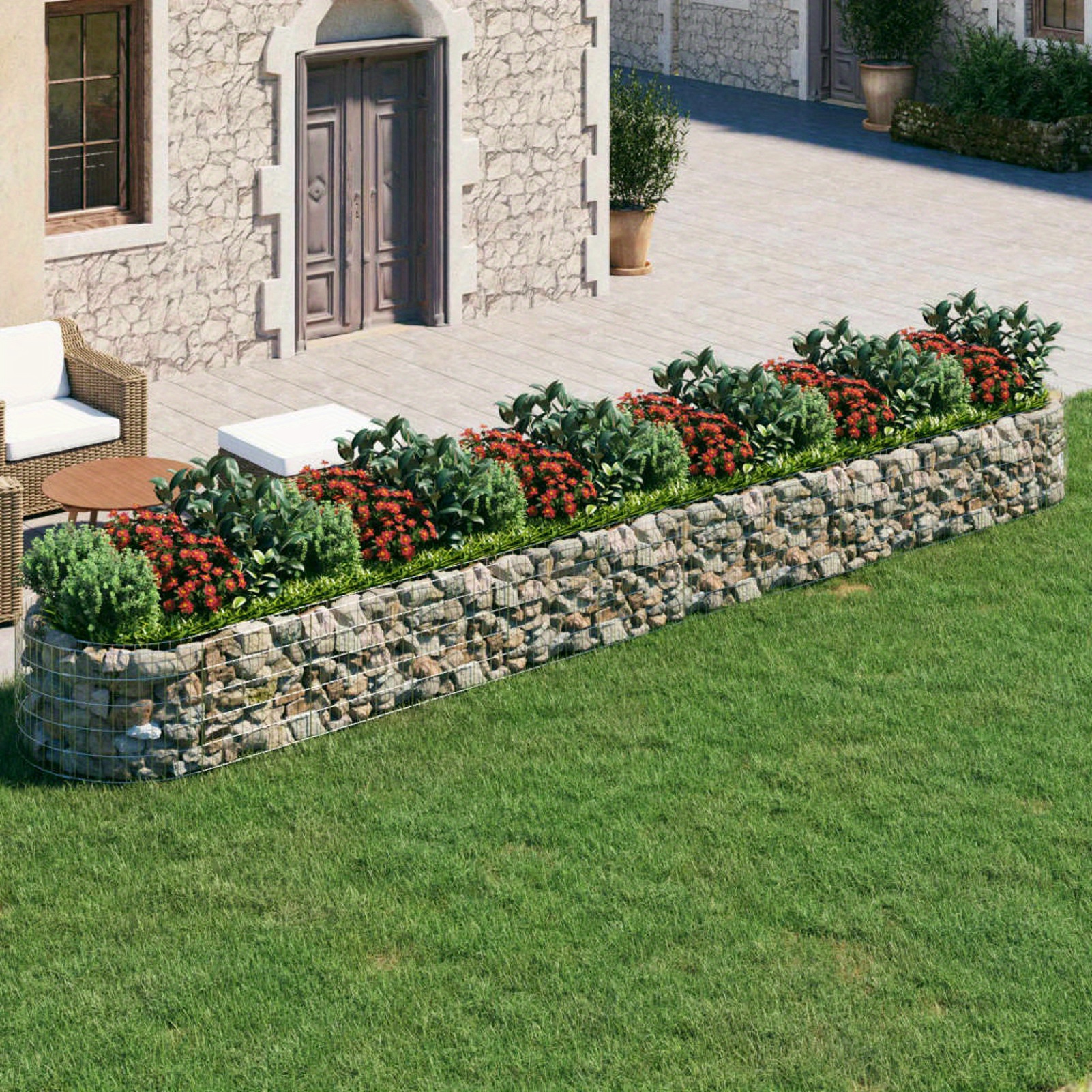 Oval Design Stone Cage Raised Bed - Weatherproof Galvanized Iron Flower Bed For Placing Rocks Or Gravel - Silvery Decorative Flower Bed 600x100x50cm, Silvery Metal