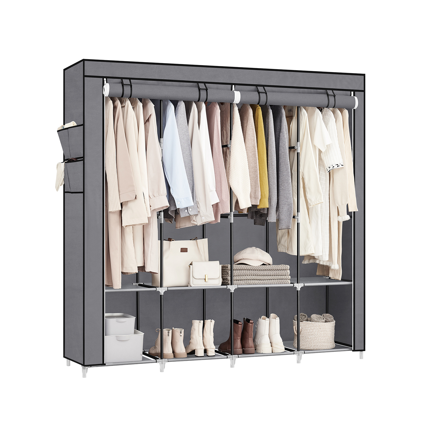 Image of Fabric Wardrobe, Wardrobe, 45 X 170 X 167 Cm, 4 Hanging Compartments, With Shelves, 4 Side Pockets, Of Space, For Bedroom, Living Room, Portable Closets