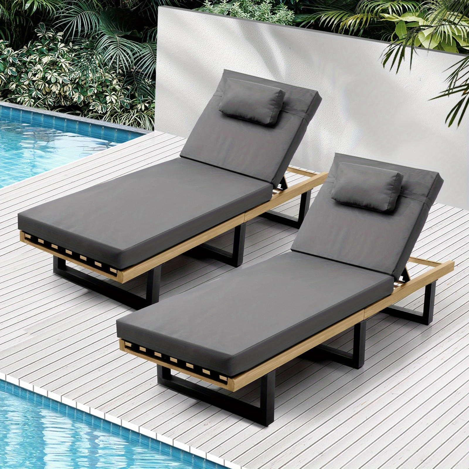 TEMU 2pcs Sun Lounge Outdoor Lounger Day Bed Garden Patio Furniture Setting, Backyard Lounging, Cozy Seating, Reclining Lounge Chair, , Sturdy Frame,