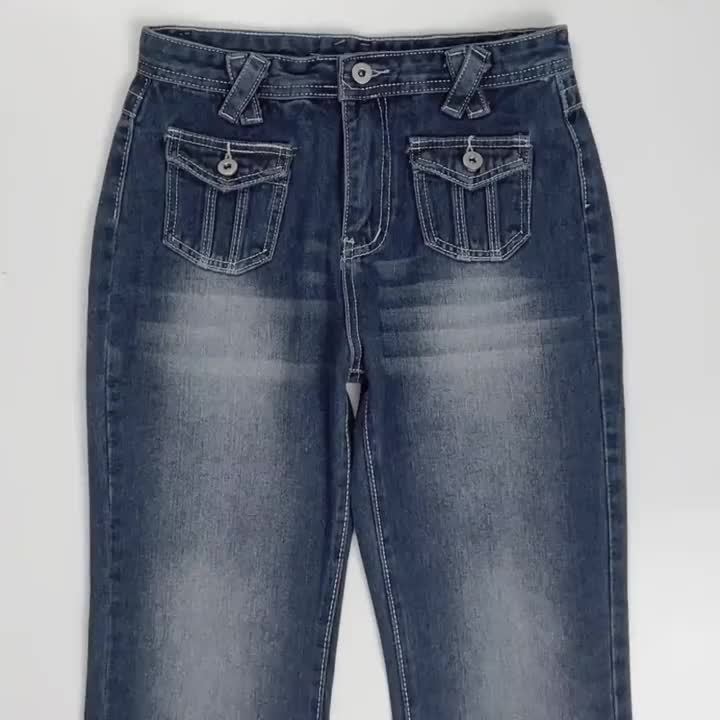 Stitching Detail Patch Pockets Bootcut Jeans High Stretch - Temu Australia