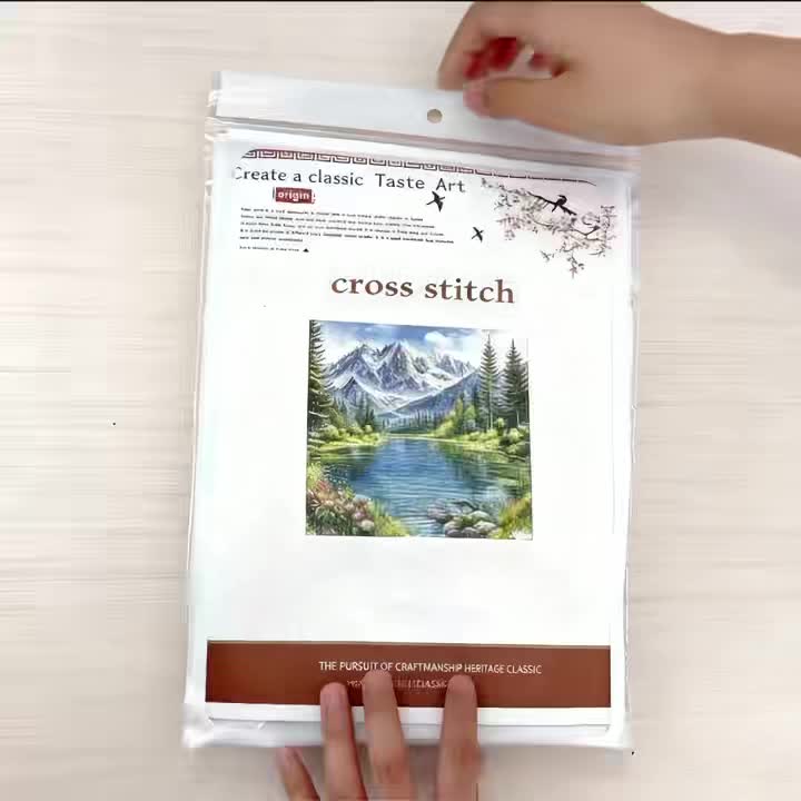 Frameless Cross Stitch Printed Kit, Double Pandas Hugging Red Heart