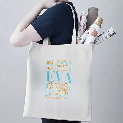 personalized canvas tote bag and year print gift for graduation and special occasions