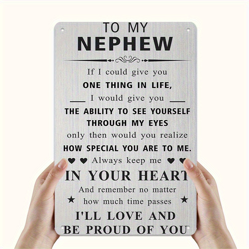 TEMU 2d Flat, 1pc "to My Nephew" Vintage Metal Wall Sign - Retro Iron Wall Art Plaque Suitable For Home Or Garden Decor, Nephew' Name Not Included