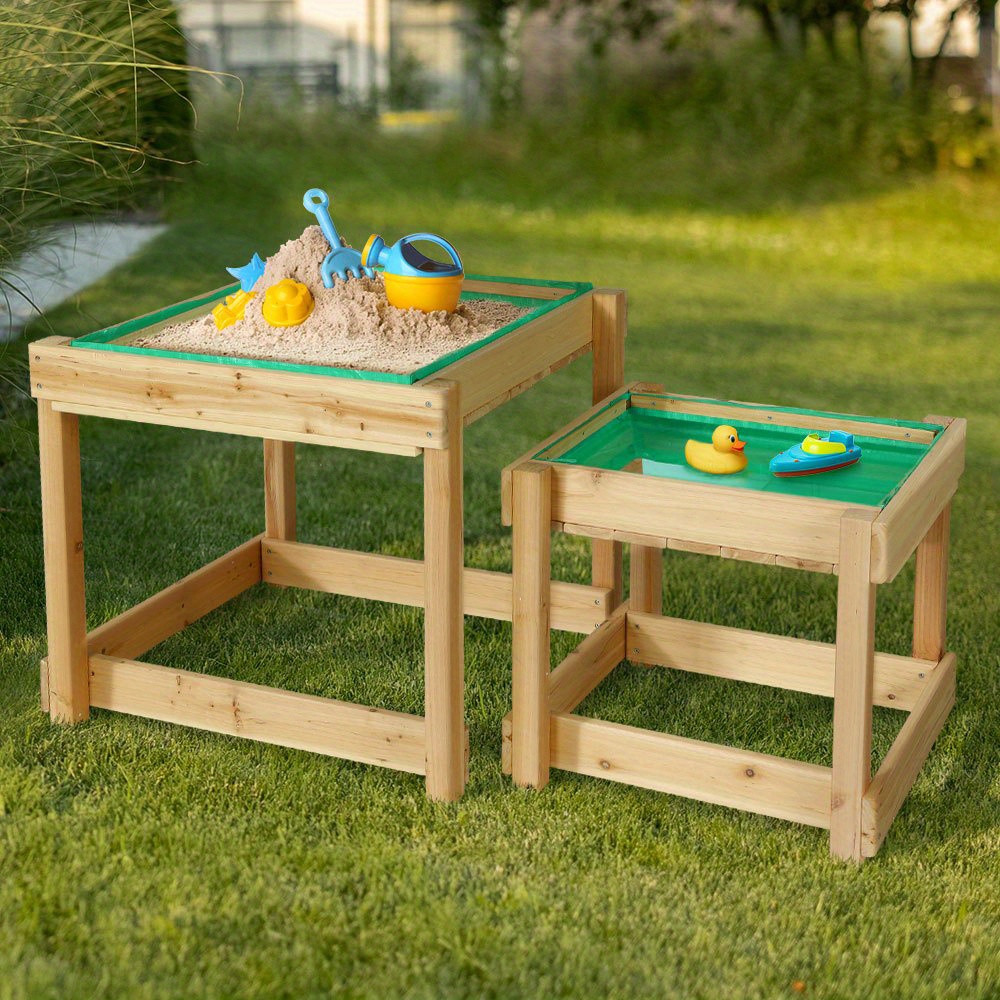 TEMU Keezi Kids Sandpit Wooden Sandbox Sand Pit Water Table Outdoor Toys 101cm