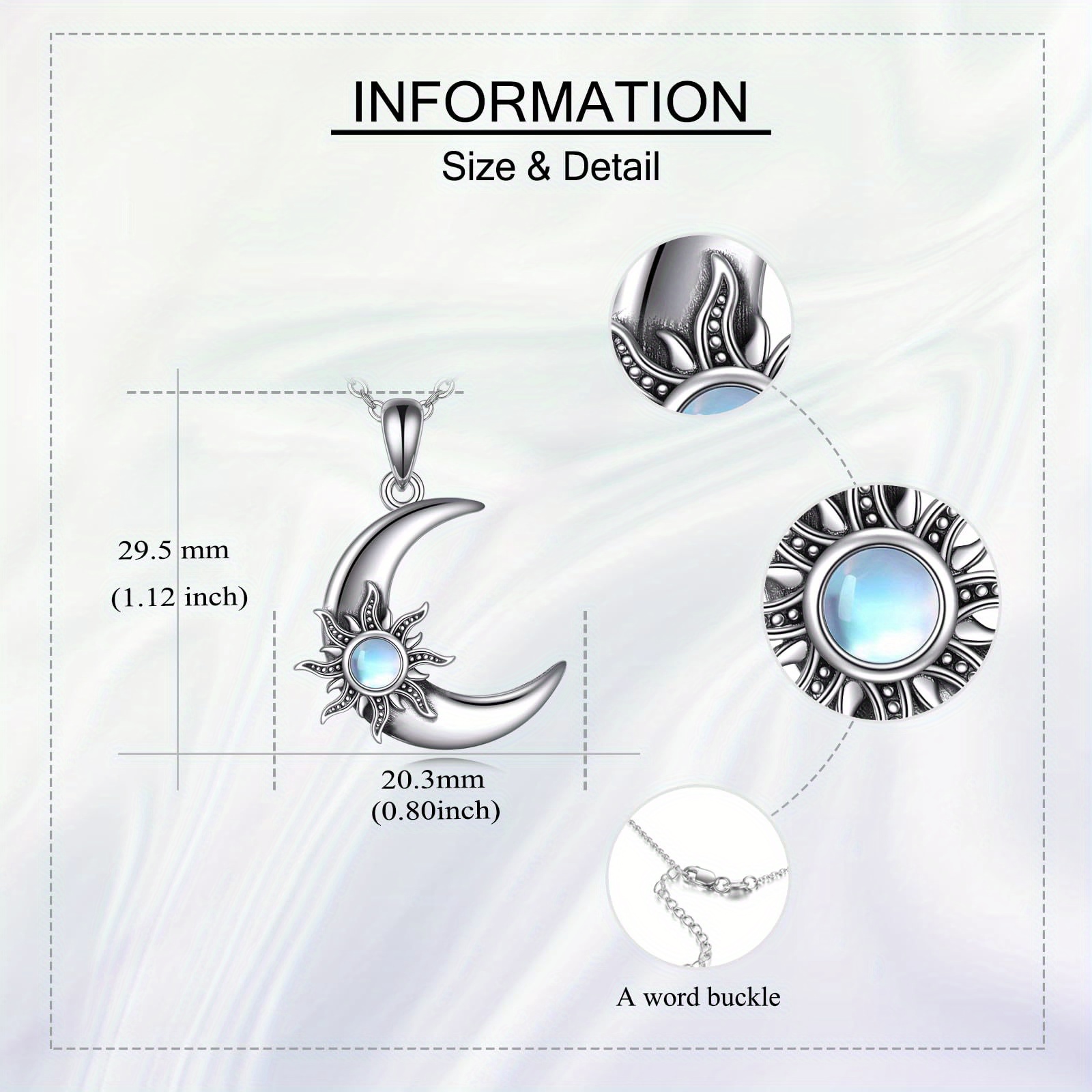 Women's 925 Sterling Silver Sun and Moon Pendant Necklace