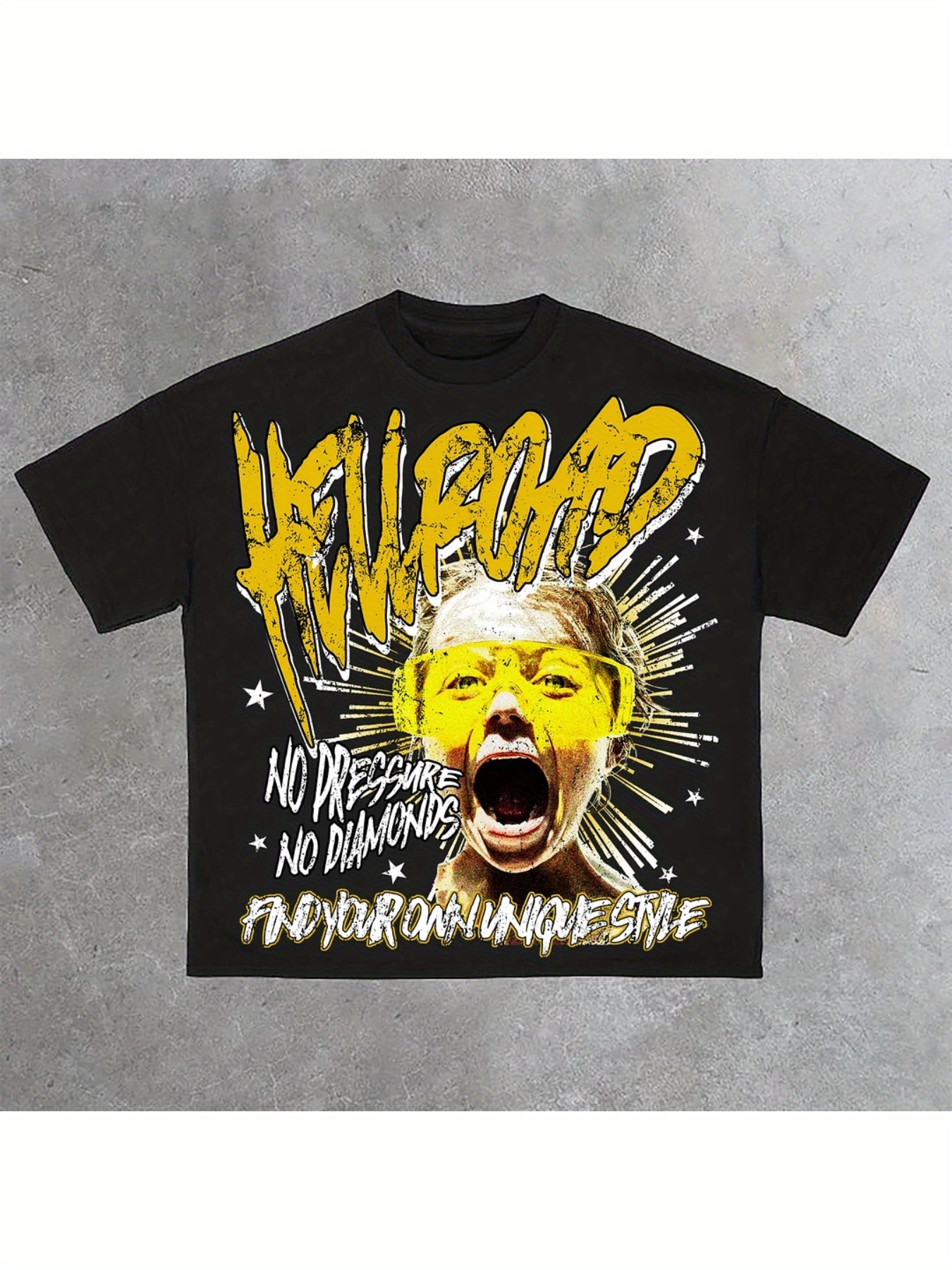 yellow and black graphic tee sold on Temu United States