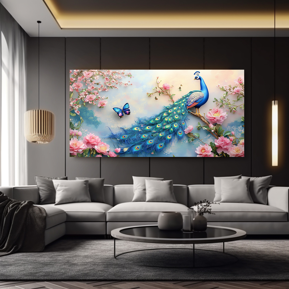 Peacock & Floral Abstract Canvas Wall Art